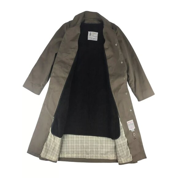 London Fog Maincoats Mens Khaki Lined‎ Collared Button Front Trench Coat Size 8 - Picture 4 of 10